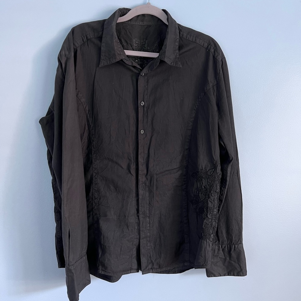 100% cotton black collar Public Opinion embroidered dress shirt. Size XL